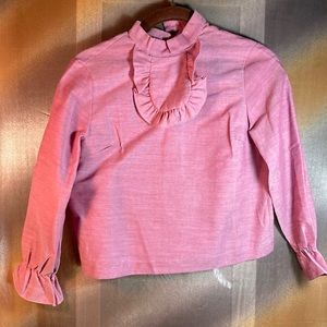 1970’s‎ maroon long sleeve top with frill on front. 19” length. 34” chest  120